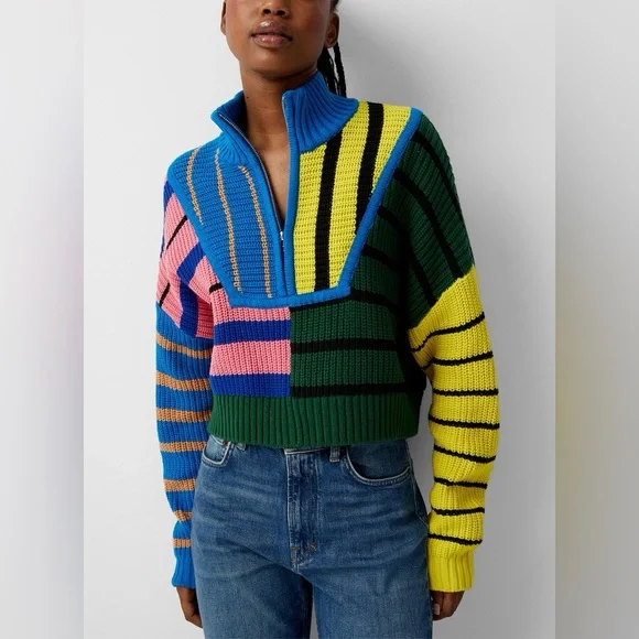 STAUD Hampton Cropped Sweater in Multi Formentera Stripe - Picture 1 of 7